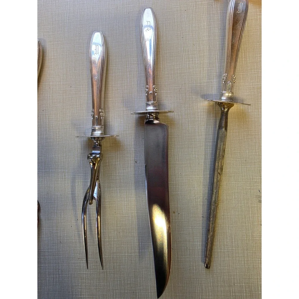 Vintage Schneider-Toledo 5pc Serving Set Silver Plate Monogram D Patented